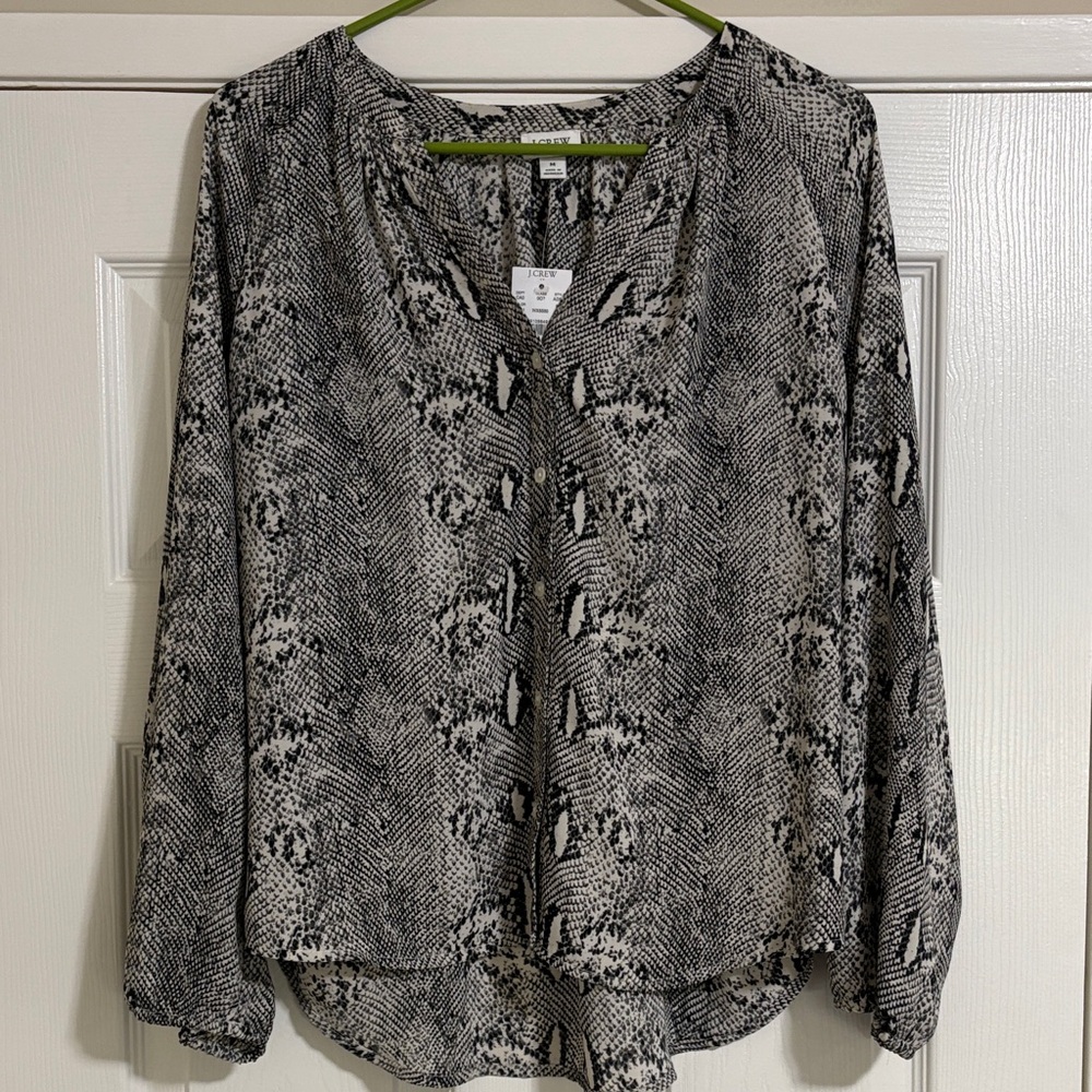 J. Crew Black and White Patterned Blouse